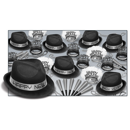 The Black and Silver Party Kit Assortment For 50 People for New Year's Eve