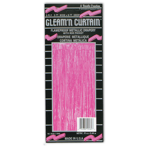 Pack of 6 Festive Metallic Cerise Hanging Gleam'n Curtain Party Decorations 8'