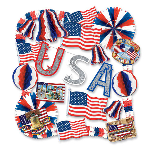 22-Piece Red and Blue Patriotic USA 4th of July Decorating Kit