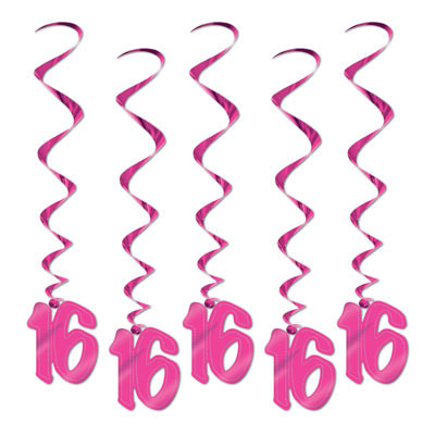 Pack of 30 Pink 16th Birthday Metallic Spiral Hanging Party Decoration Whirls 36"