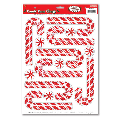 Club Pack of 168 Candy Cane and Peppermint Candy Window Clings Christmas Decorations 17"