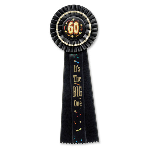 Pack of 3 Black and Gold 60th "It's the big one" Birthday Party Deluxe Rosette Ribbons 13.5"