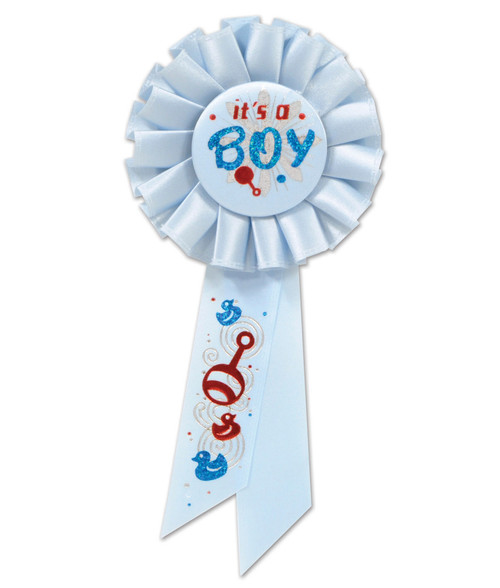 Pack of 6 Blue and Red "It’s a Boy" New Baby Shower Rosette Ribbons 6.5"