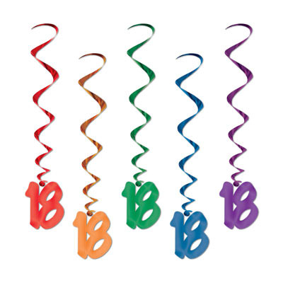 Pack of 30 Assorted Color 18th Birthday Metallic Spiral Hanging Party Decoration Whirls 36"
