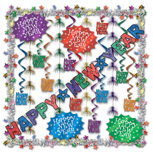 Vibrantly Colored Glittered New Year's Eve Party Decoration Kit
