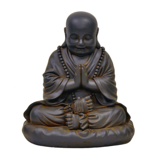 13.75" Black Rustic Finish Praying Buddha Outdoor Garden Statue