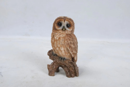 6.75" Tawny Brown and Beige Small Owl On Stump Figurine