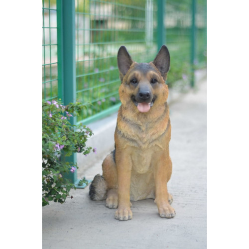 21" Brown and Black Large Sitting German Shepherd Outdoor Figurine Statue