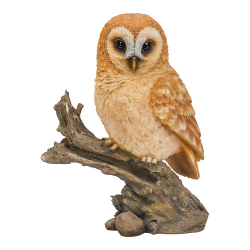 12.50" Tan Brown and Black Owl on Stump Outdoor Garden Statue