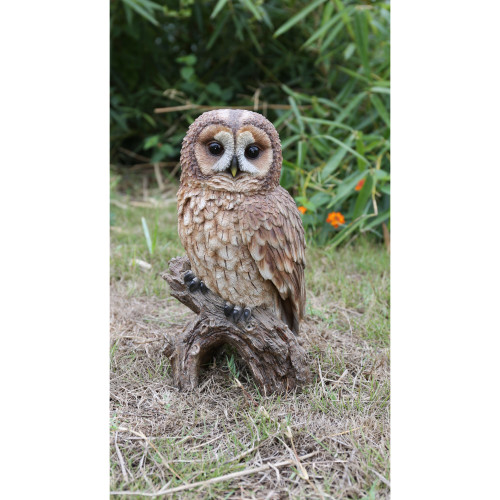 12.25" Brown Owl on Stump Outdoor Garden Statue