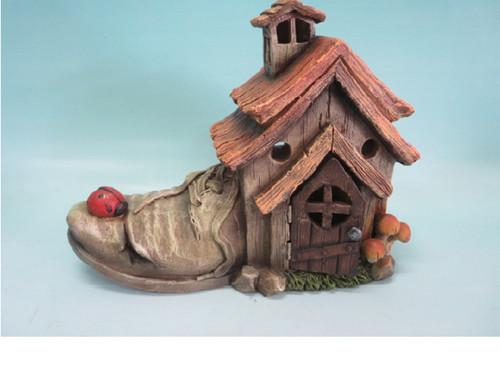 10" Fairy Garden Shoe House with Ladybug Statue