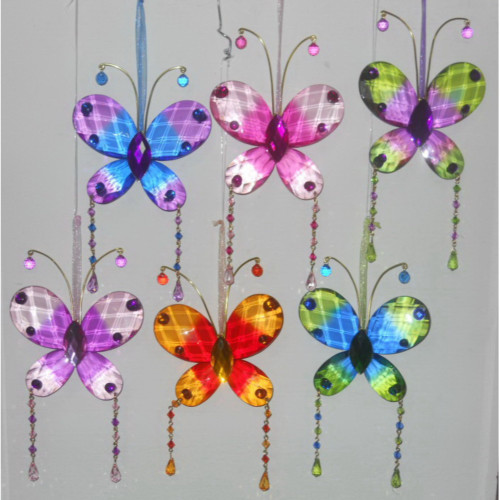Set of 6 Purple and Pink Butterfly Suncatchers 7.5"
