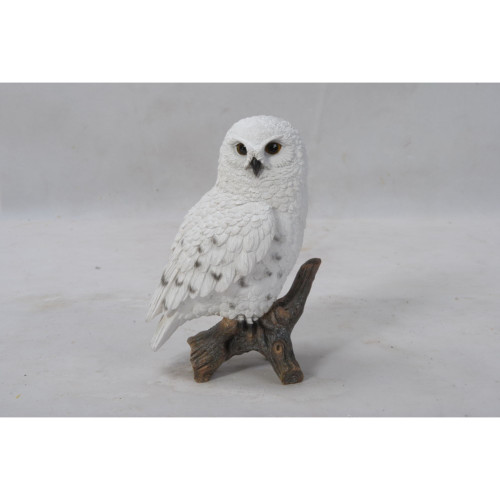 6.75" White and Gray Small Snowy Owl on Stump Figurine Statue