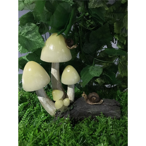 11" Yellow and Brown Mushrooms and Snails Solar Lights