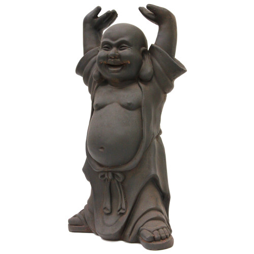 17.5" Brown Buddha with Hands Up Outdoor Garden Statue
