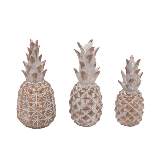 Set of 3 White and Gold Easter Pineapple Figurines 10.5"