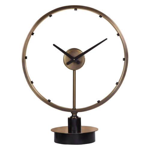 24.50" Brown and Black Uttermost Davy Antique Style Round Table Clock