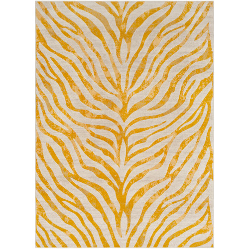 7.8' x 10.25' Animal Print Mustard Yellow and Beige Rectangular Area Throw Rug