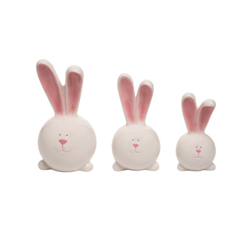 Set of 3 White and Pink Easter Bunny Family Set Tabletop Decor 9.5"