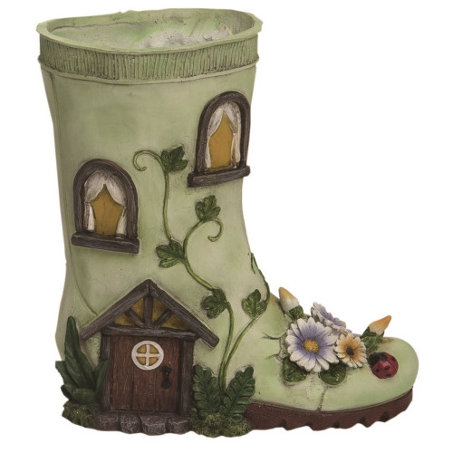 9.5" Green and Brown Easter Rain Boot Garden Fairy House Figurine