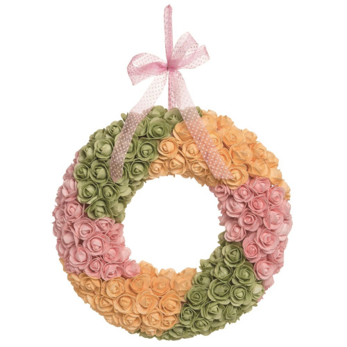 Bright Rosette Easter Wreath, Green and Pink 16-Inch