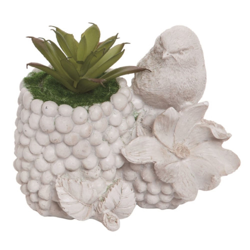 4.5" White Bird with Flowers Faux Succulent Planter