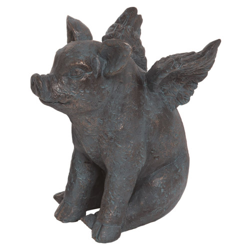 9" Bronze and Gray Spring Flying Pig Tabletop Figurine