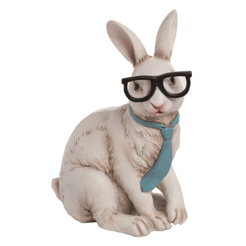 9.5" White and Blue Easter Hipster Bunny with Tie Tabletop Figurine