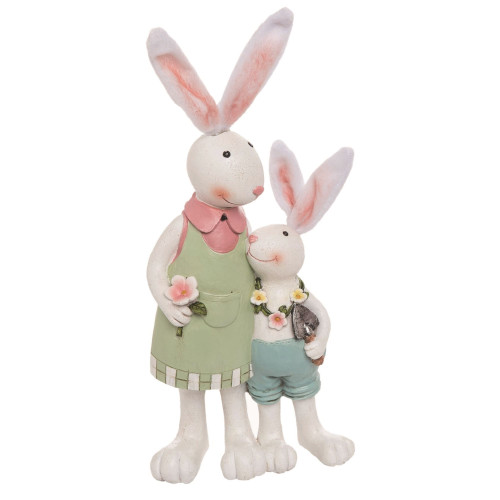 11.75" White and Green Easter Bunny Parent Statuette