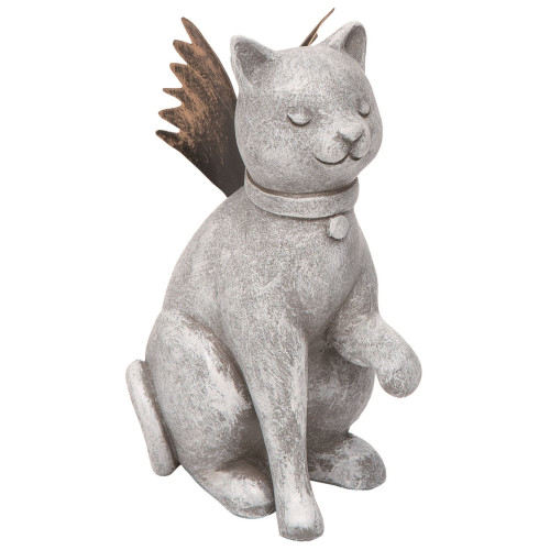 4.25" Gray Prayer Cat with Metal Wings Memorial Statue