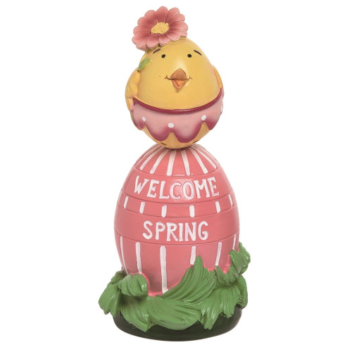 6.25" Pink and Green Easter Chick on Egg Tabletop Decor