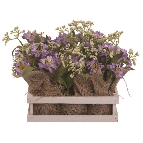 9" Lavender and White Artificial Easter Flowers in Crate