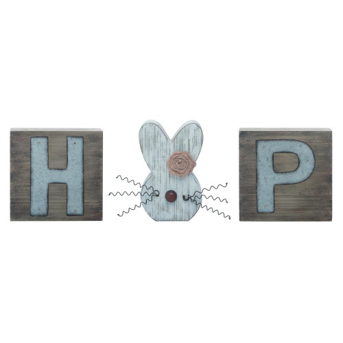 Set of 3 Brown Easter "HOP" Galvanized Lettered Accent Blocks 7.5"