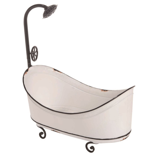 15.75" White and Black Contemporary Easter Enamel Bathtub Planter