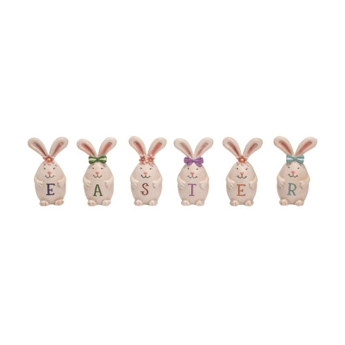 Set of 6 White Sweet Bunnies "EASTER" Display 13"