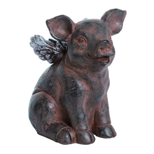 8.5" Gray and Brown Spring Pig with Wings Tabletop Figurine