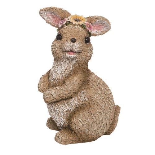 7.25" Brown and Pink Easter Flower Crown Bunny Figurine