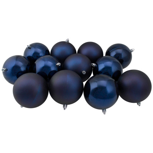 12ct Sapphire Blue Shatterproof 2-Finish Christmas Ball Ornaments 4" (100mm)