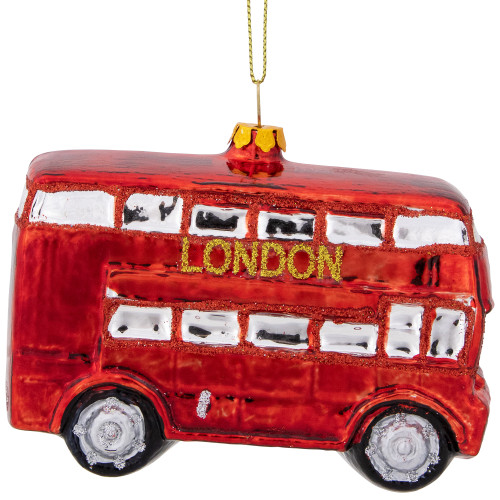 4" Red London Double Decker Bus Glass Christmas Ornament
