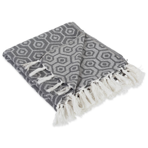 60" Gray and White Rectangular Hexagon Patterned Cotton Throw