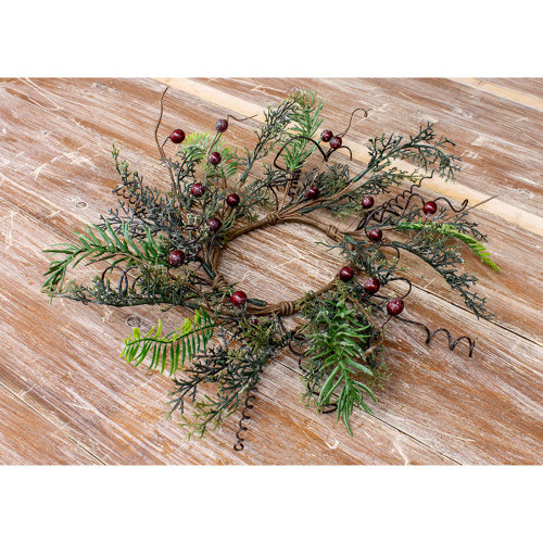 Red Berry and Fern Candle Ring