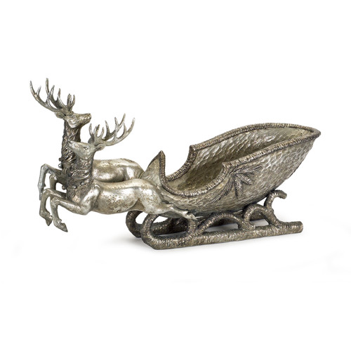 25” Silver Deer with Sleigh Christmas Tabletop Figurine