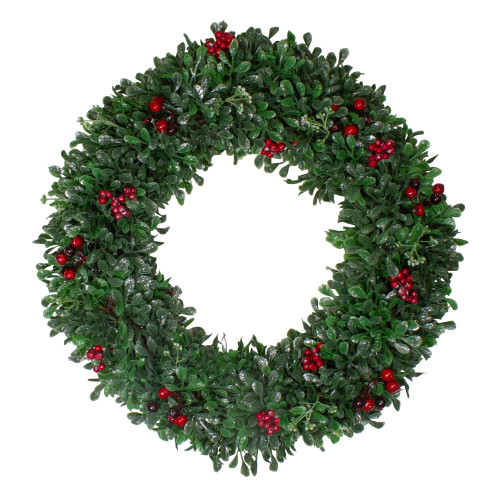 Boxwood, Holly and Cranberry Artificial Christmas Wreath - 20-Inch, Unlit