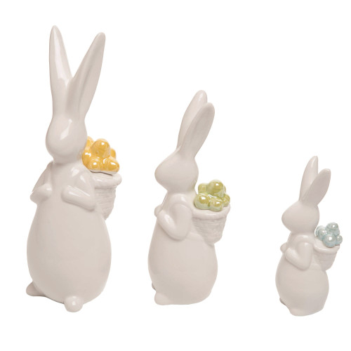 Set of 3 White Easter Bunny Family with Backpacks Figurines 8.75"