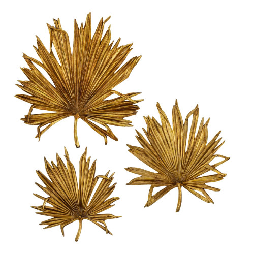 Set of 3 Gold Colored Palm Leaf Wall Decors 29.5"