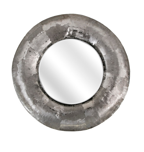 34.5" Pale Gray Round Decorative Shiny Metallic Finish Framed Concave Mirror