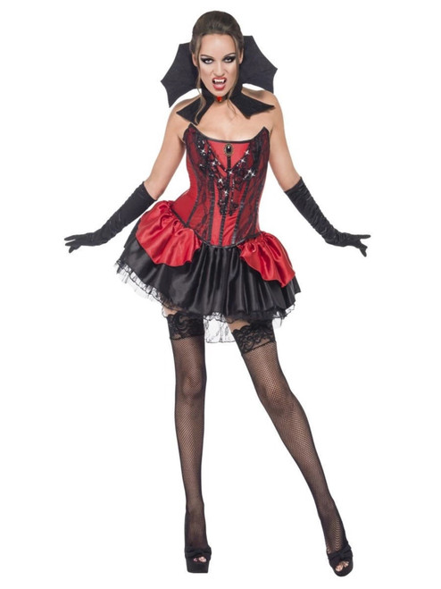 51" Red and Black Seductive Vampire Women Adult Halloween Costume - Medium