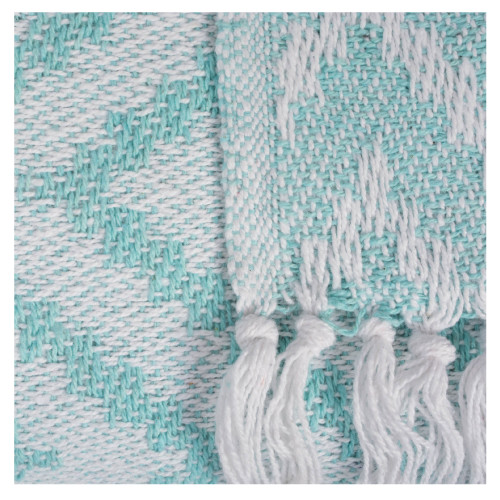 60" Aqua Blue and White Rectangular Chevron Patterned Cotton Throw
