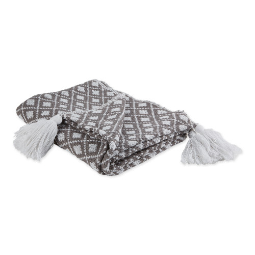 60" Gray and White Diamond Rectangular Cotton Throw