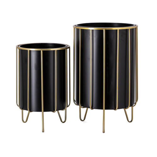 Set of 2 Gold Colored and Black Powder-Coated Planters 20.5"